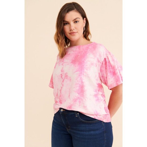 Anthropologie Eva Franco Blushed Pink Short Sleeve Tie-Dye Tee-size 2X - Picture 1 of 4